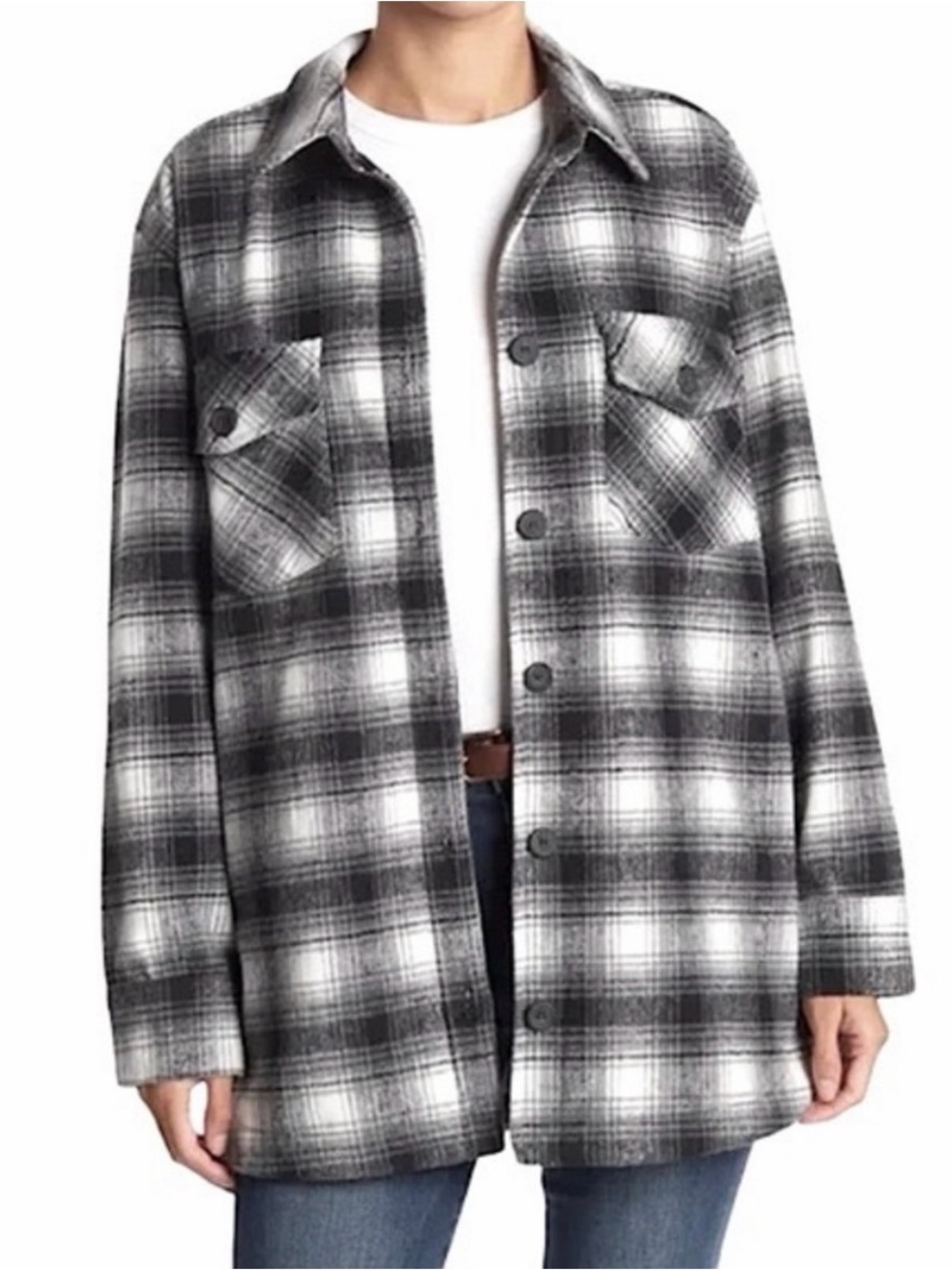 Thread & Supply Black and White Plaid Shacket Size Small